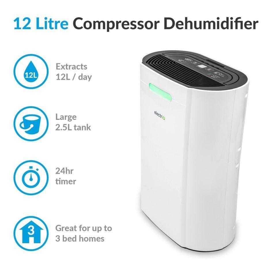 electriQ 12-Liter Luftentfeuchter mit Hygrostat und Luftreiniger