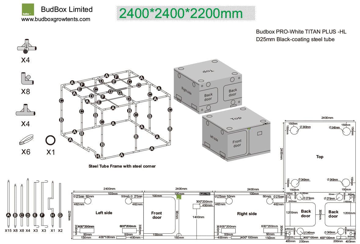 Bud Box Pro Zelt Silber HL - 240 x 240 x 220 cm