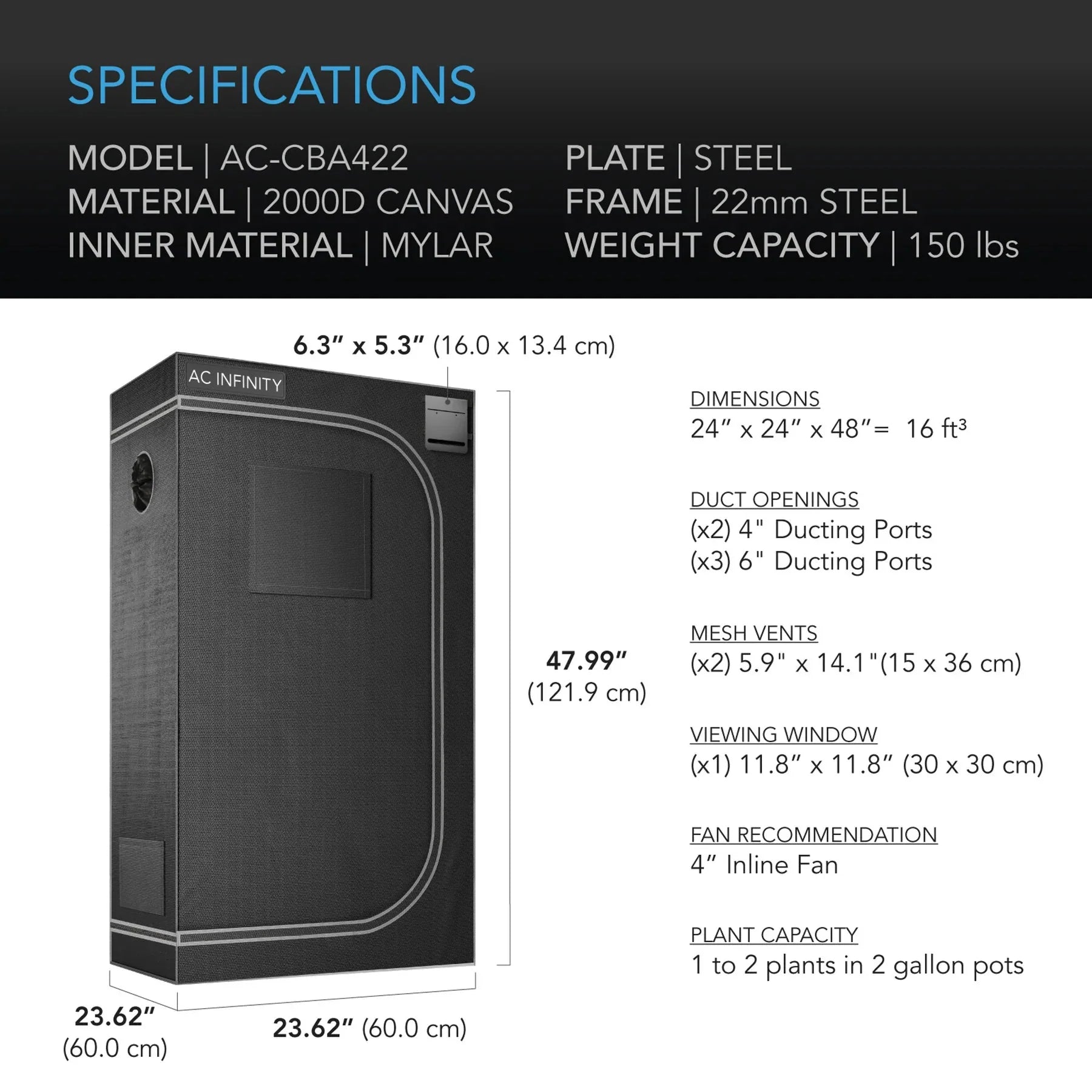 Cloudlab 422 Advance Grow Zelt - 60 x 60 x 122 cm (AC-CBA422)