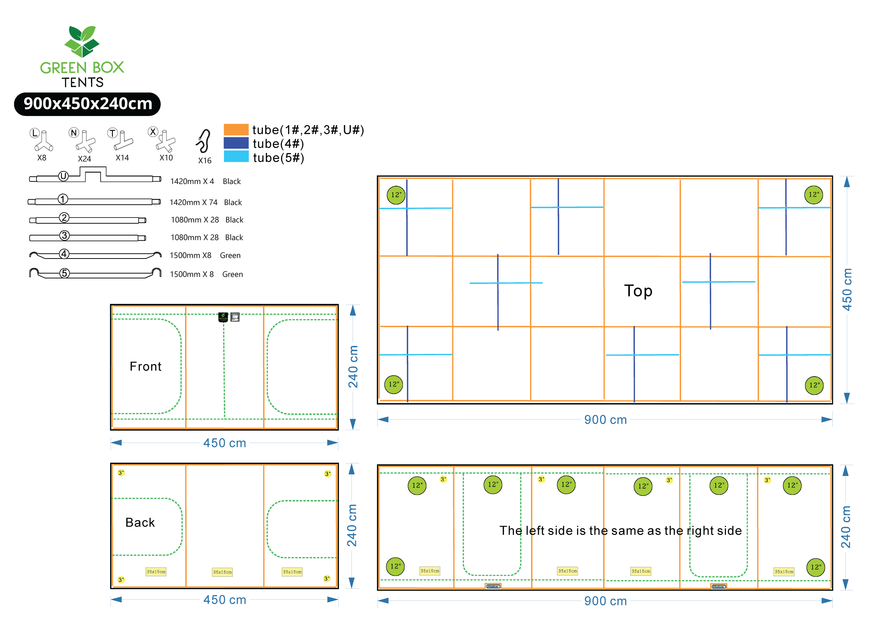 Greenbox Wachstentent - 450 x 900 x 240 cm