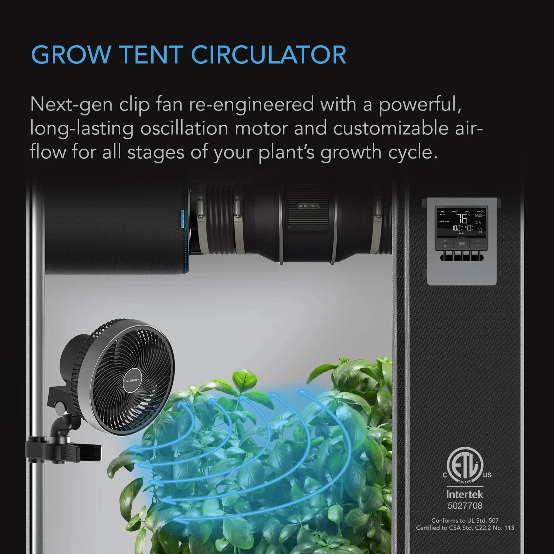 AC Infinity Cloudray S6 6-Zoll Oszillierender Clip-Ventilator – Intelligenter EC-Motor für Grow-Zelte (AC-CCS6)