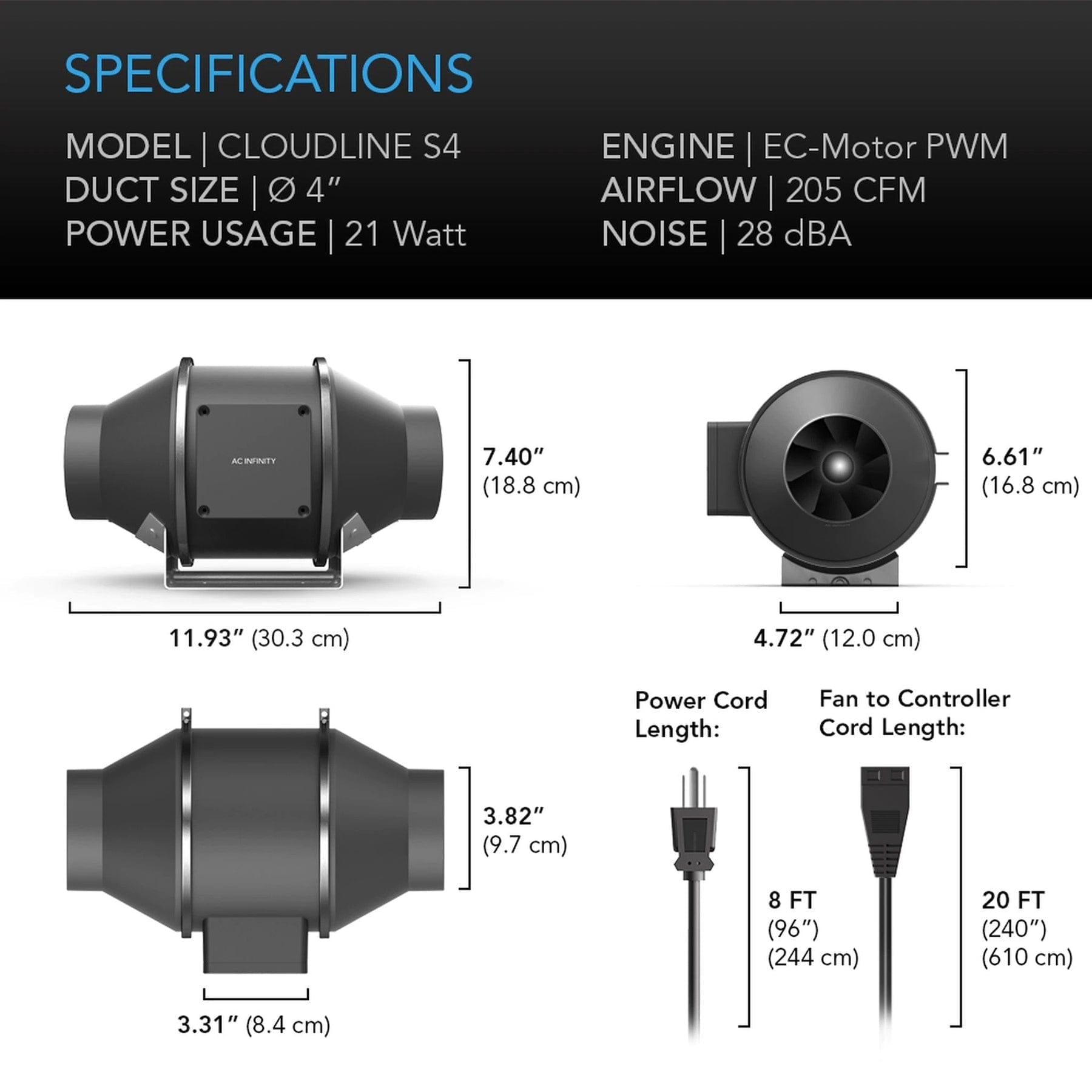 AC Infinity Cloudline Pro EC Lüfter S-Serie