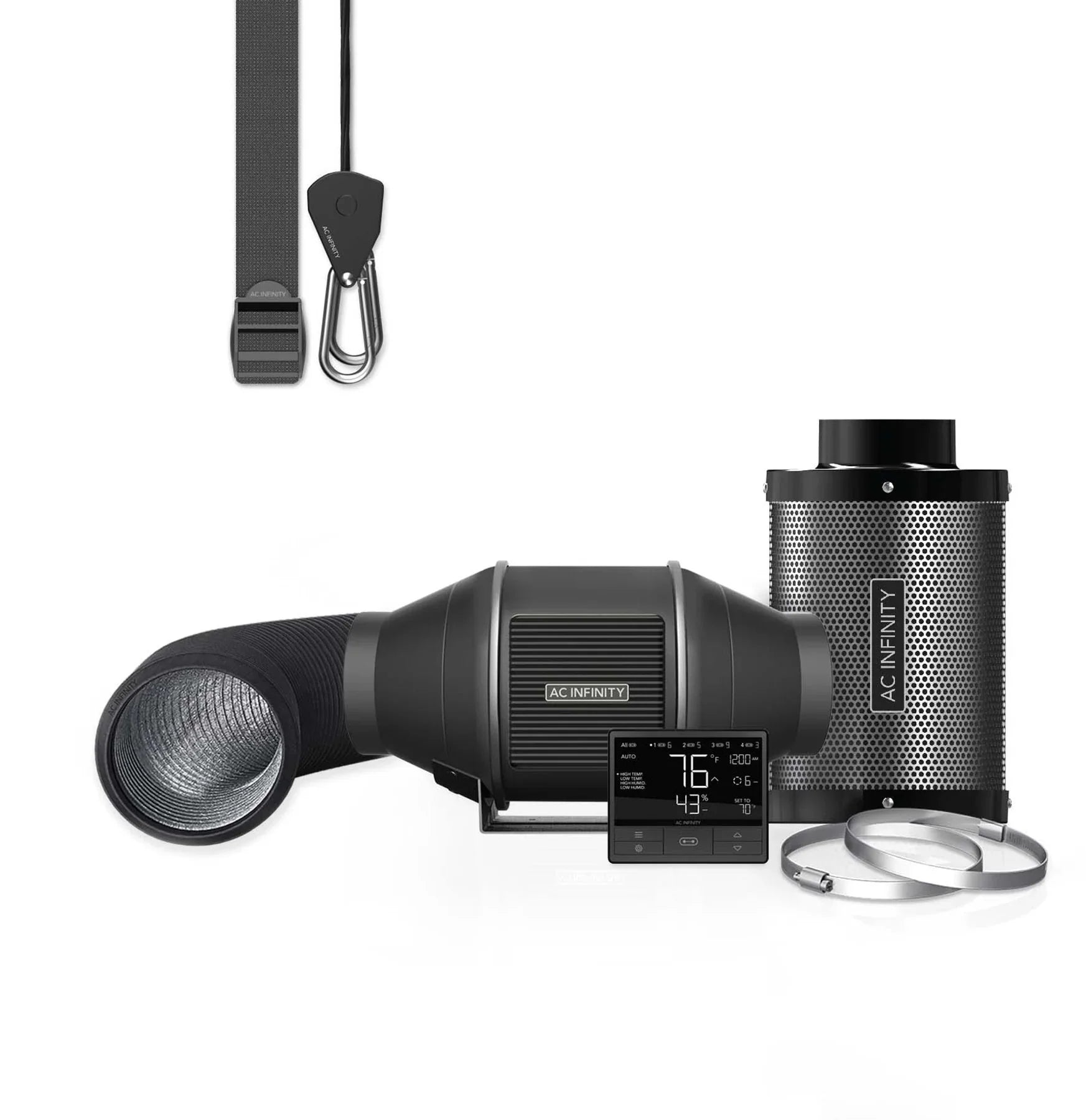 AC Infinity - Komplettes Luftfilter-Kit Pro | Inline-Lüfter, WIFI 69 Pro Smart-Controller, Aktivkohlefilter & Schlauchleitung