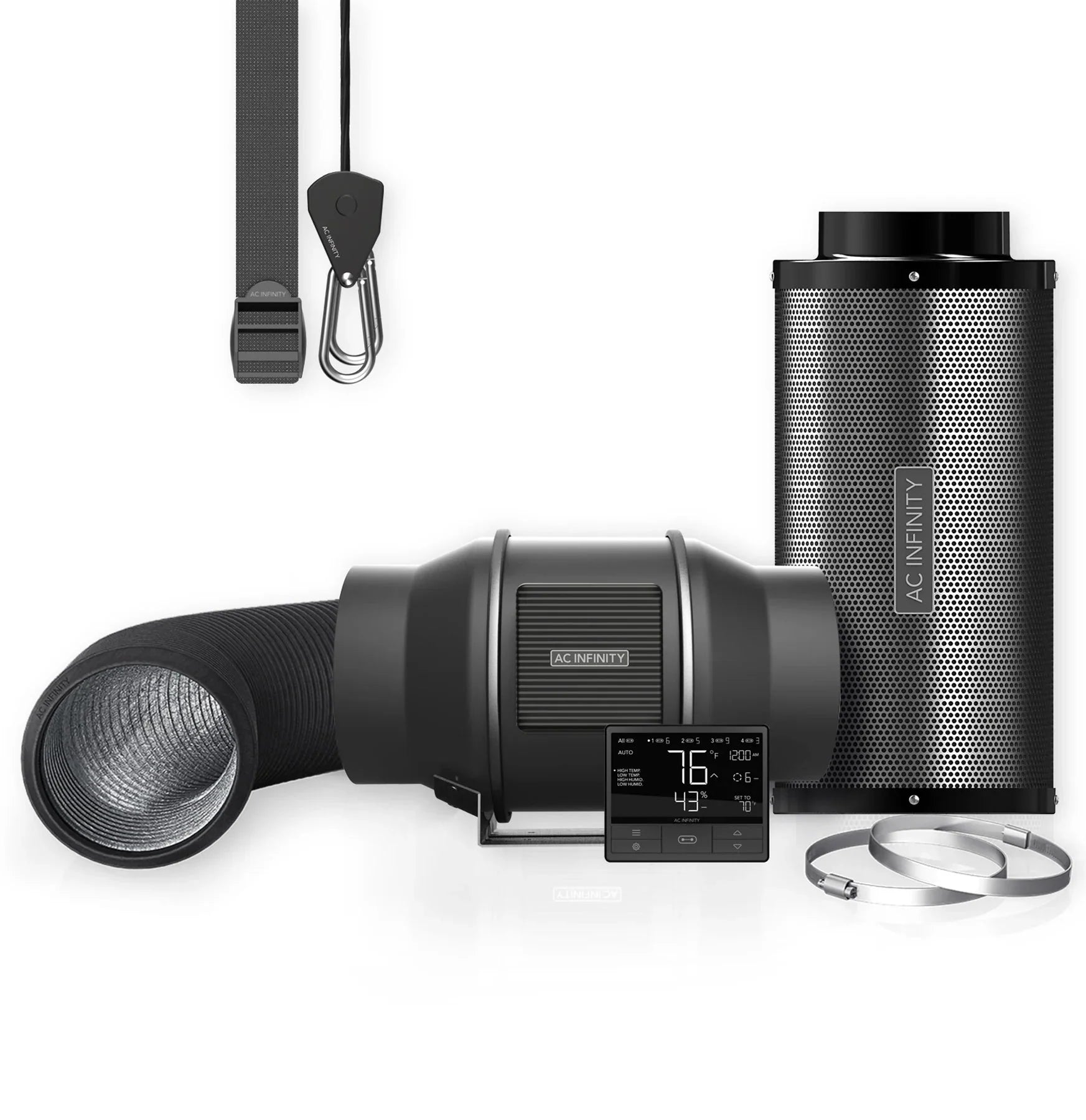 AC Infinity - Komplettes Luftfilter-Kit Pro | Inline-Lüfter, WIFI 69 Pro Smart-Controller, Aktivkohlefilter & Schlauchleitung