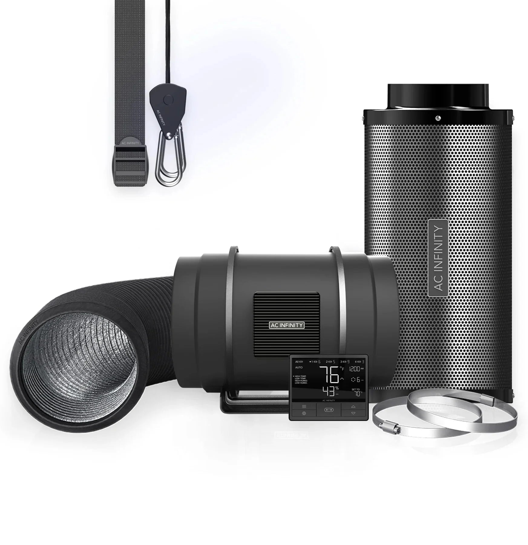 AC Infinity - Komplettes Luftfilter-Kit Pro | Inline-Lüfter, WIFI 69 Pro Smart-Controller, Aktivkohlefilter & Schlauchleitung