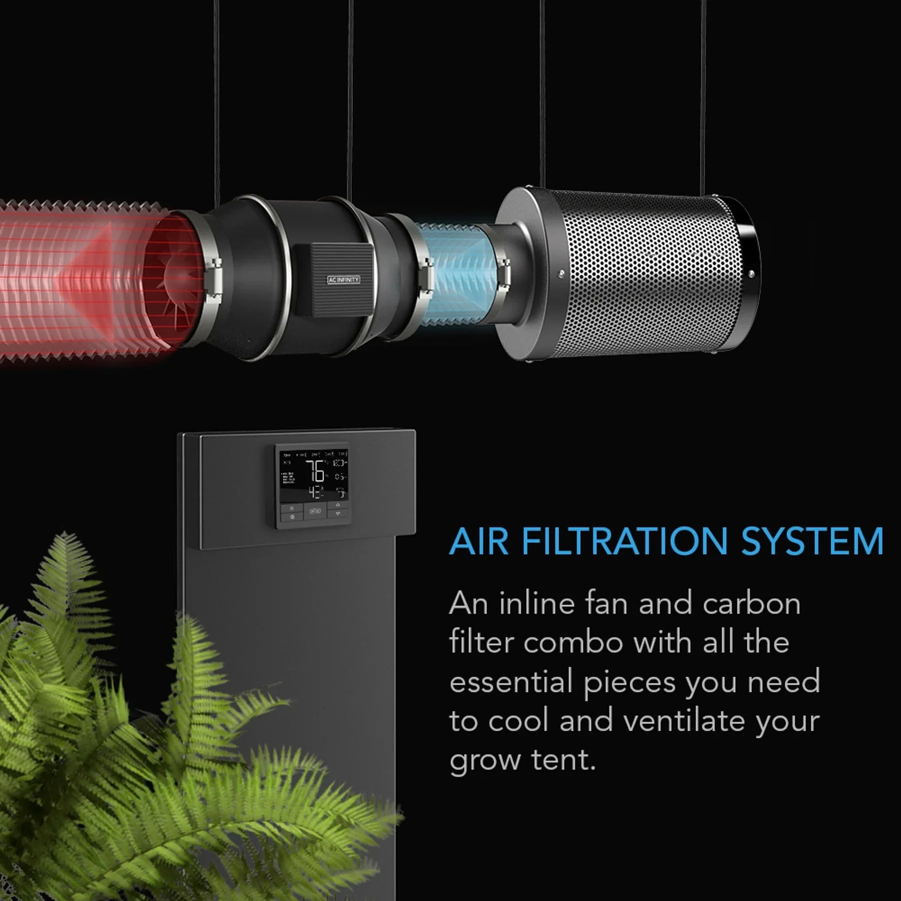AC Infinity - Komplettes Luftfilter-Kit Pro | Inline-Lüfter, WIFI 69 Pro Smart-Controller, Aktivkohlefilter & Schlauchleitung