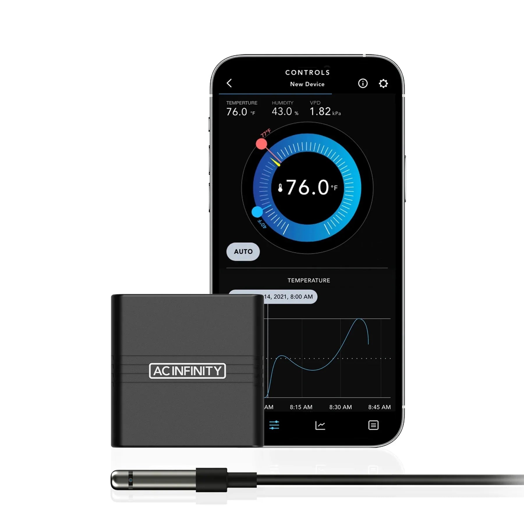 AC Infinity Cloudcom A1 Mini Smart Thermo-Hygrometer + 12 Fuß Externer Sensor (AC-CCA1)