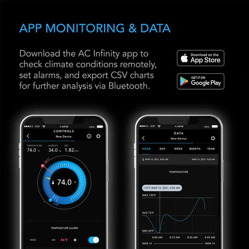 AC Infinity Cloudcom A1 Mini Smart Thermo-Hygrometer + 12 Fuß Externer Sensor (AC-CCA1)