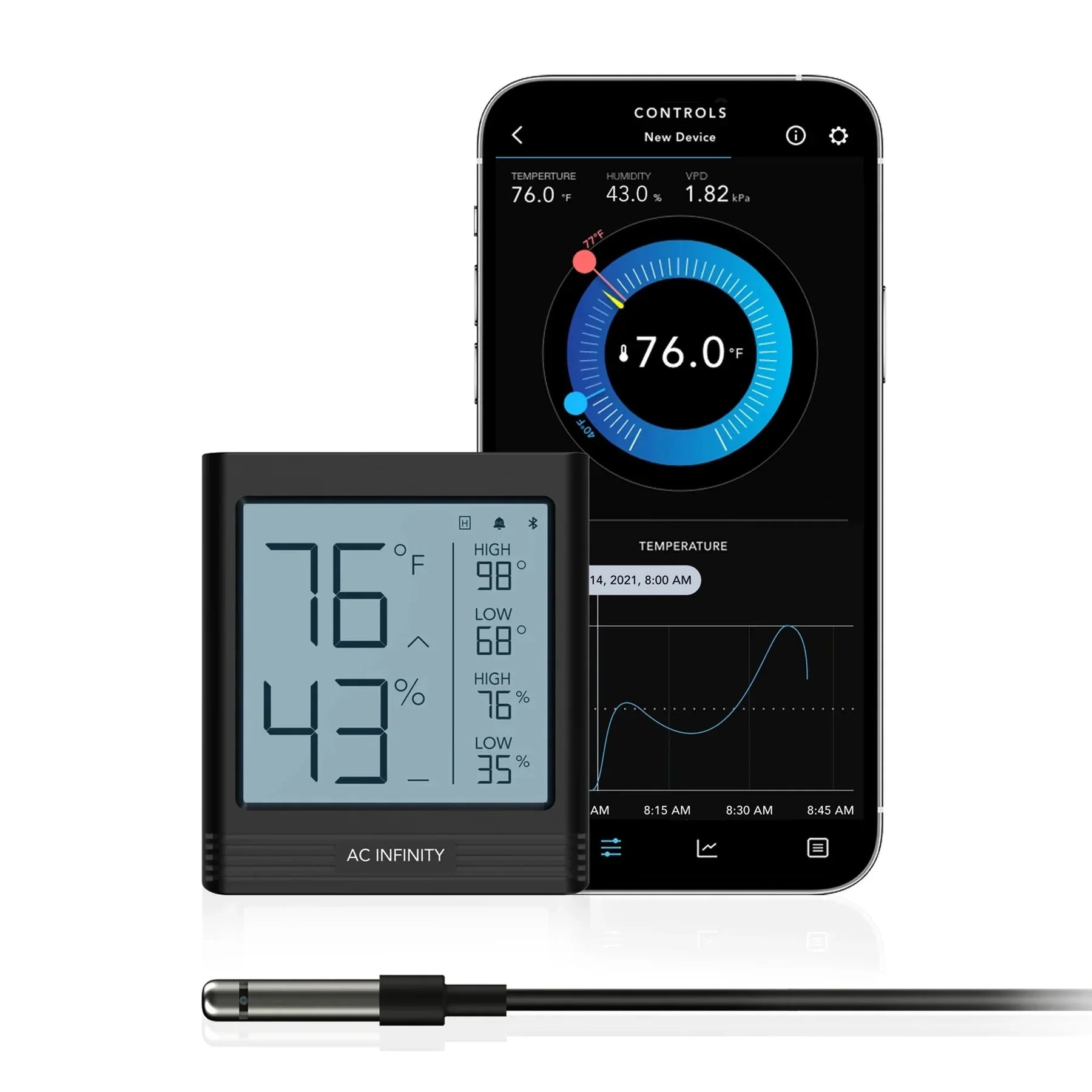 AC Infinity Cloudcom B1 Smarter Thermo-Hygrometer + 3,66 m externer Sonde (AC-CCB1)