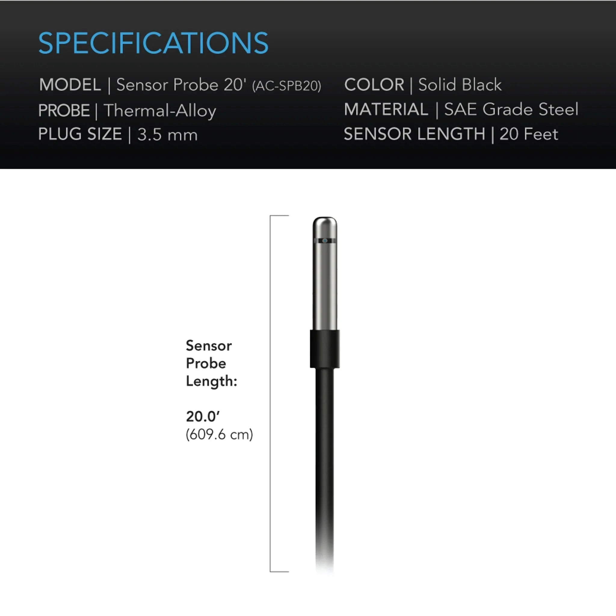 AC Infinity Steuerungs- und Sensorsonde, 20 ft Kabel Klimadetektor (AC-SPB20)
