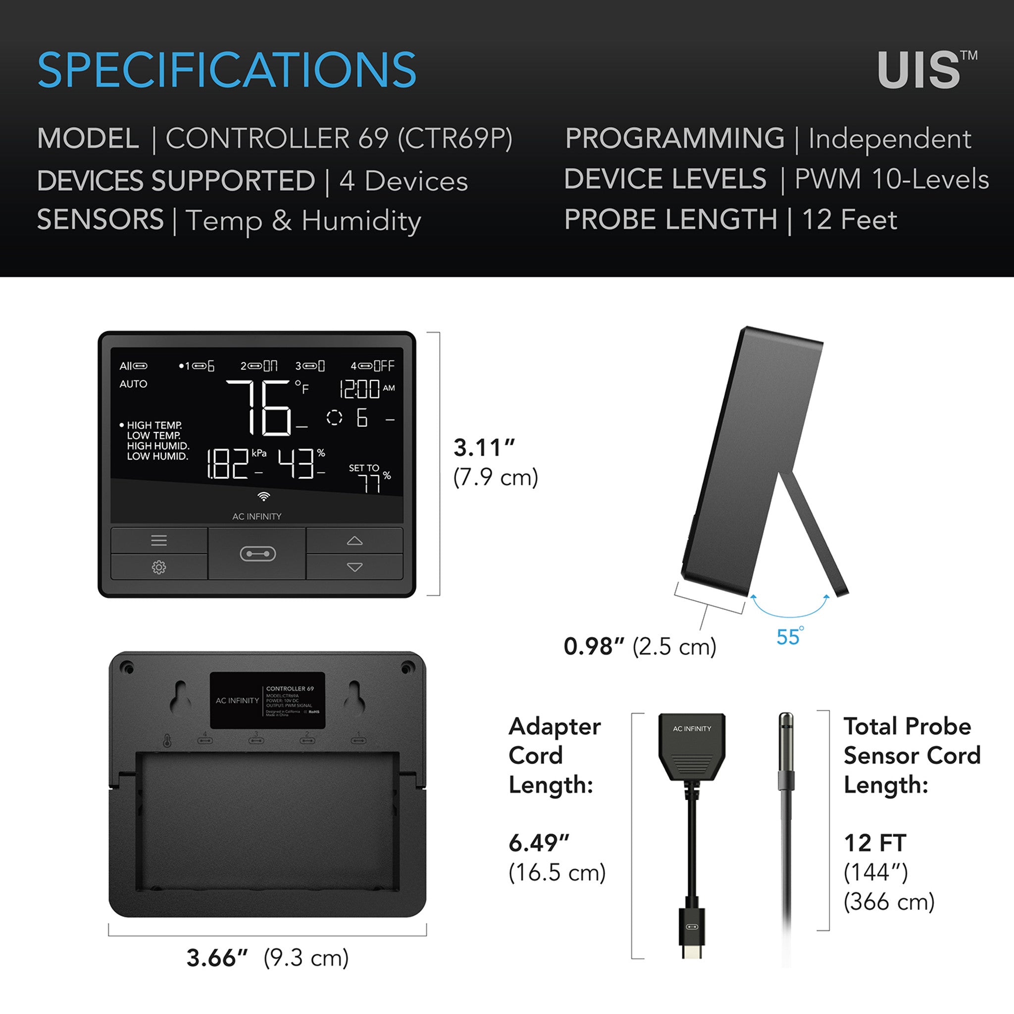 AC Infinity UIS Controller 69 Pro (4 Ports mit Wi-Fi + Bluetooth Version)