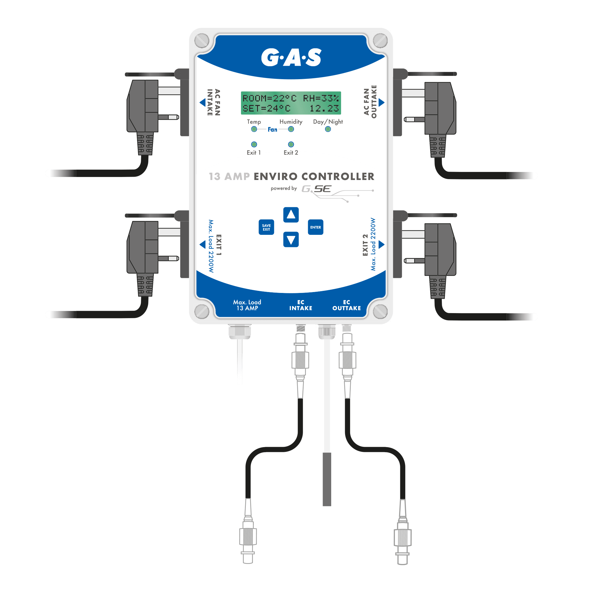 GAS Enviro Controller V2 13AMP Umwelt Feuchtigkeits Temperatur AC EC Lüftersteuerung