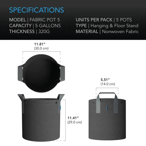 AC Infinity 5-Gallonen Stofftöpfe und Basis-Set