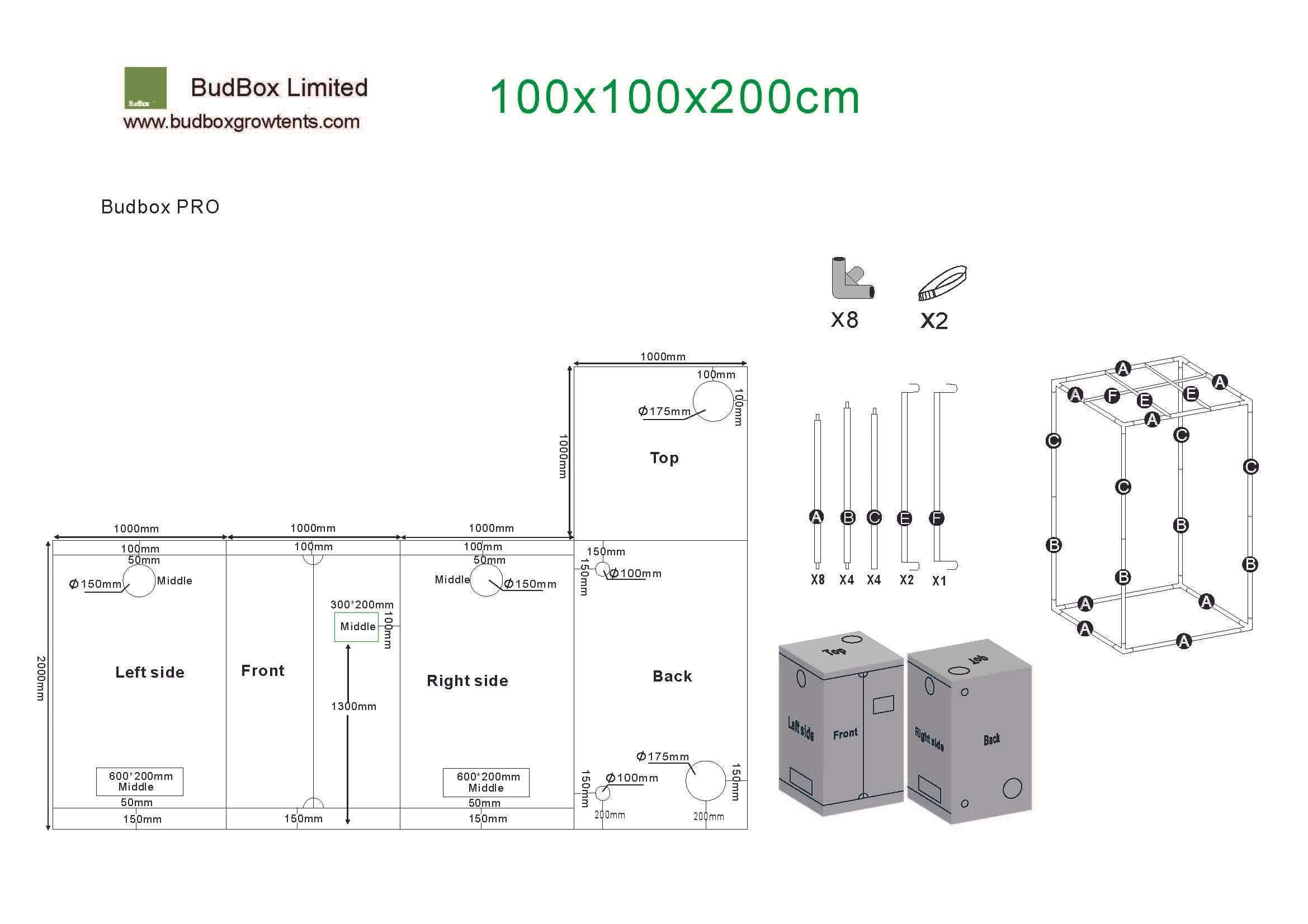 Bud Box Pro Zelt Silber - 100 x 100 x 200 cm