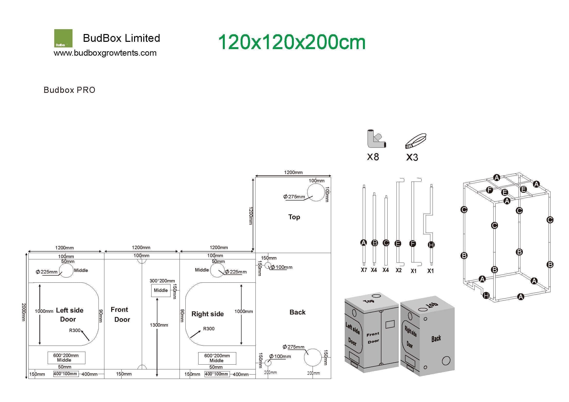 Bud Box Pro Zelt Silber - 120 x 120 x 200cm