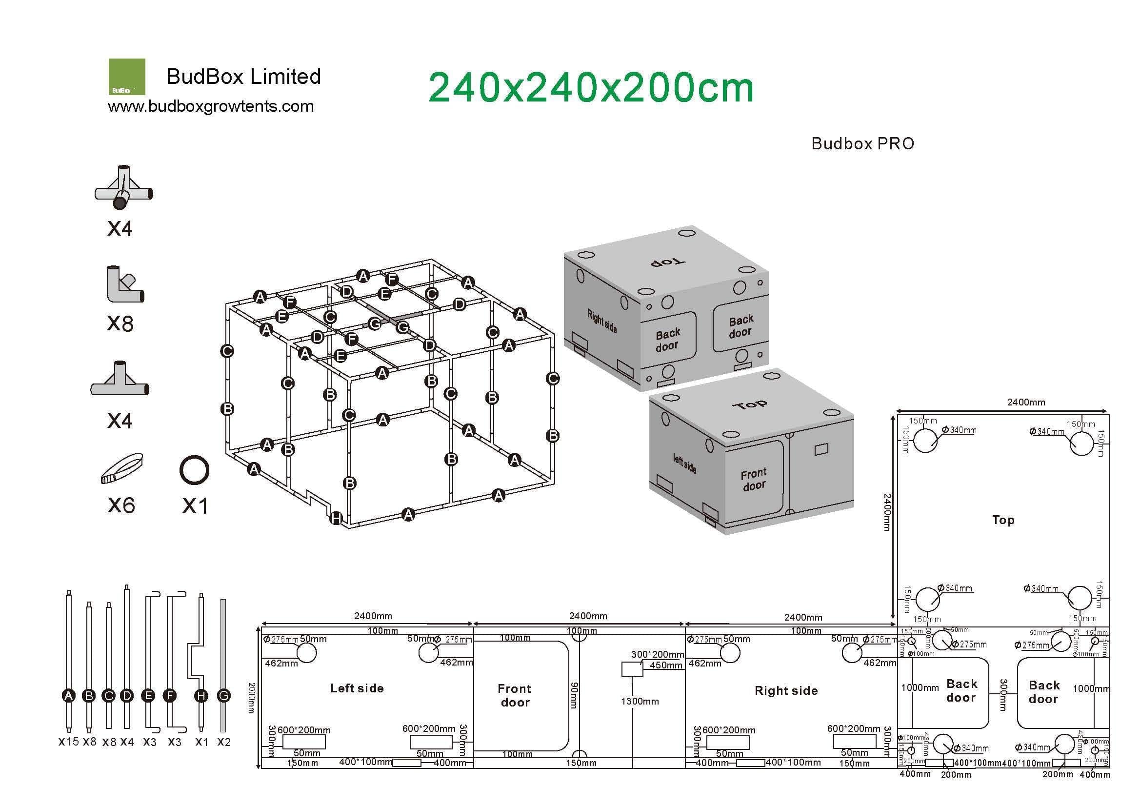 Bud Box Pro Zelt Silber - 240 x 240 x 200 cm