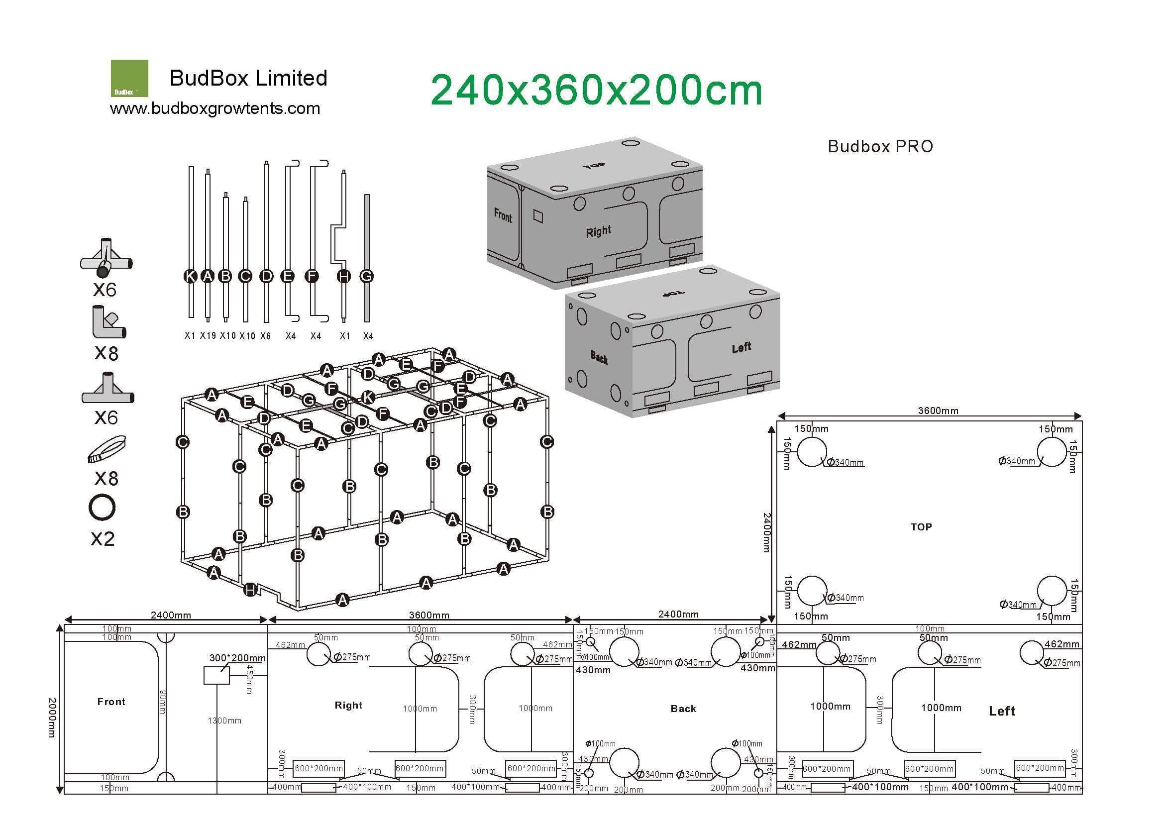 Bud Box Pro Zelt Silber - 240 x 360 x 200cm