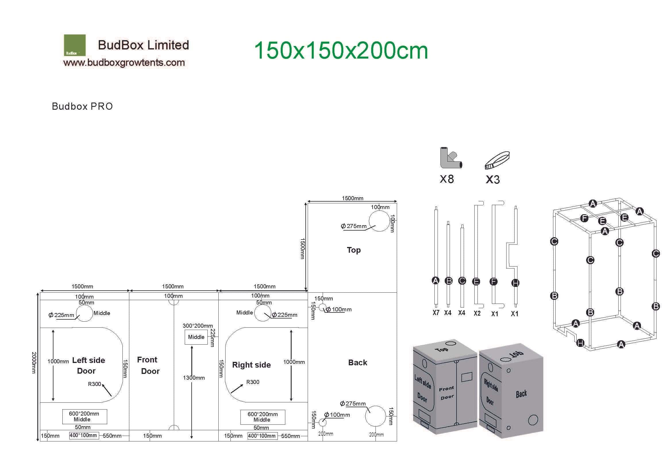 Bud Box Pro Zelt Weiß - 150 x 150 x 200 cm