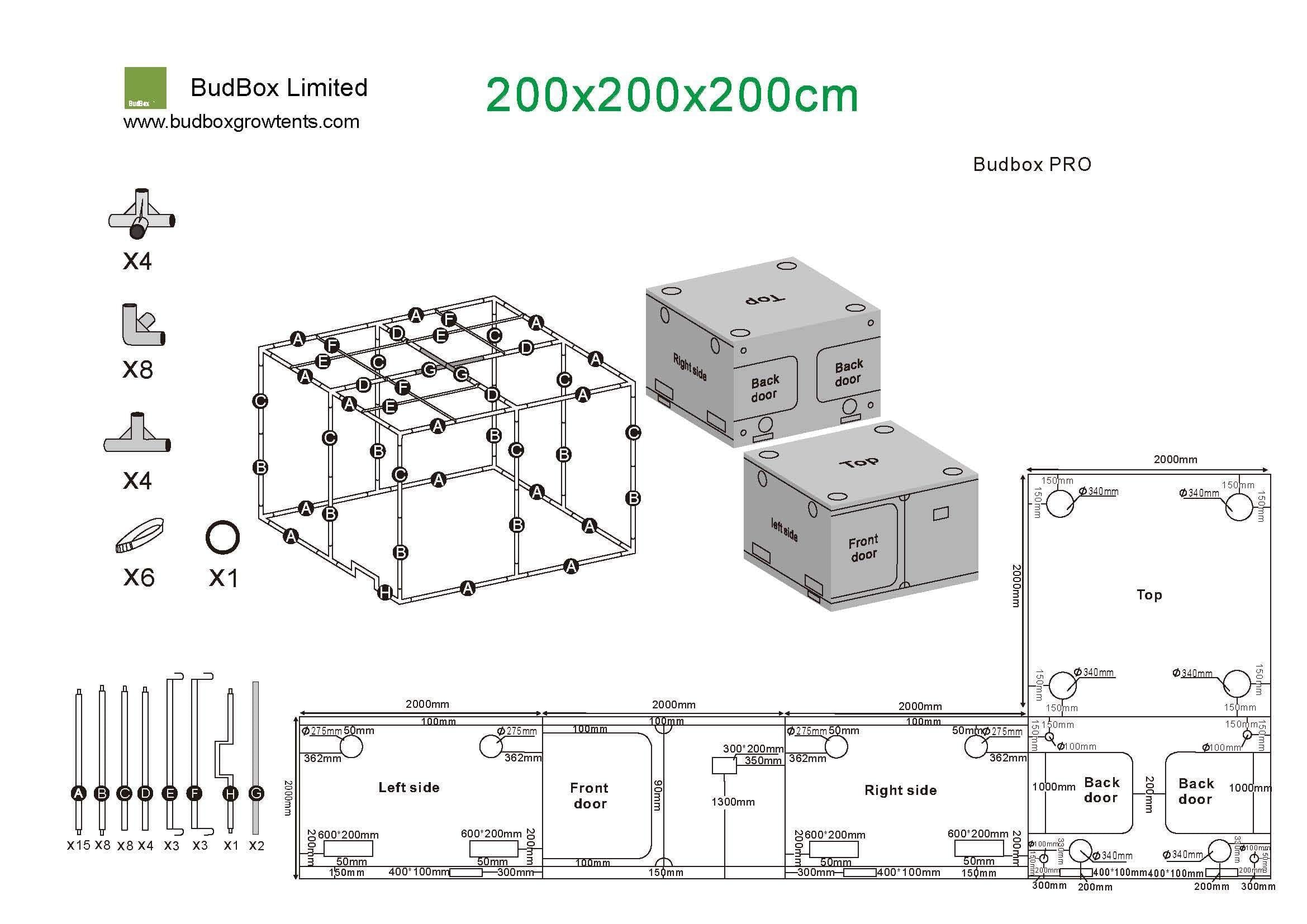 Bud Box Pro Zelt Weiß - 200 x 200 x 200 cm