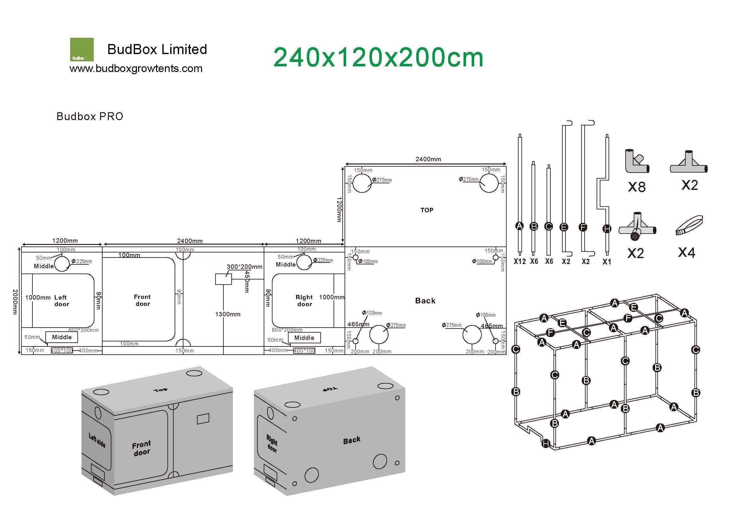 Bud Box Pro Zelt Weiß - 240 x 120 x 200cm