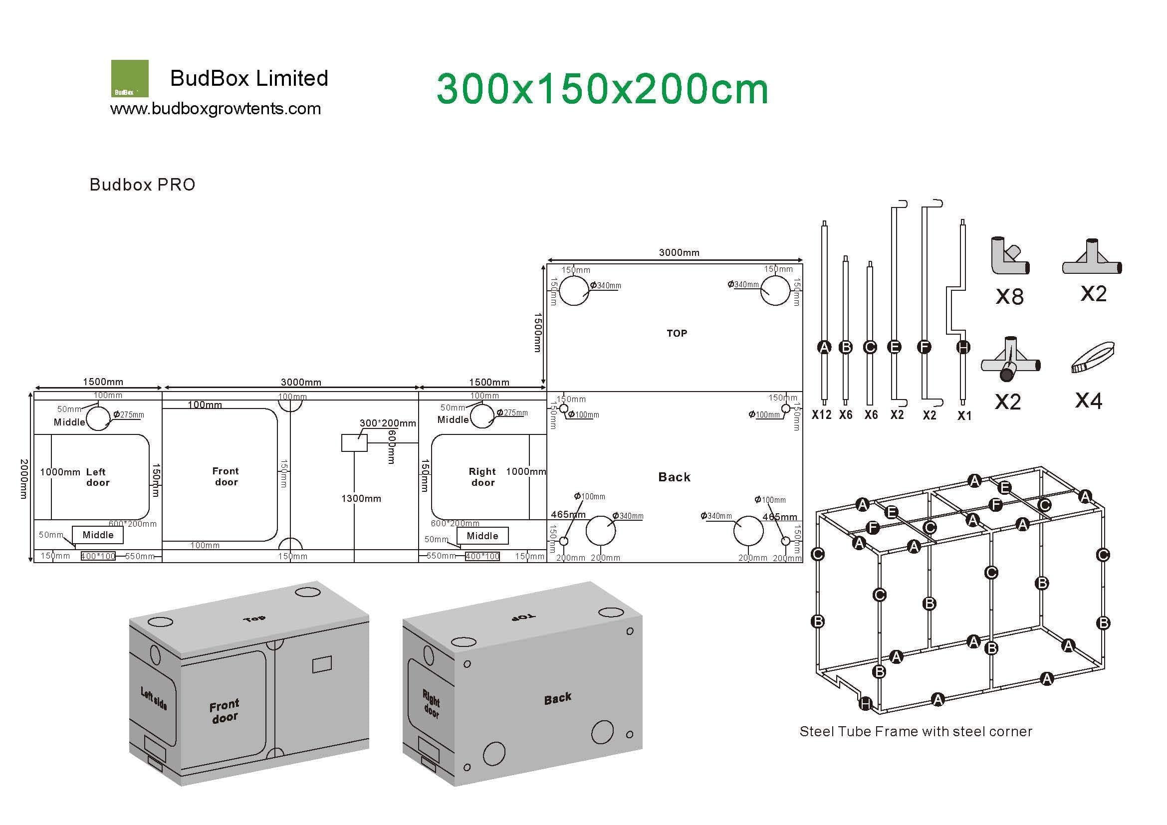 Bud Box Pro Zelt Weiß - 300 x 150 x 200cm
