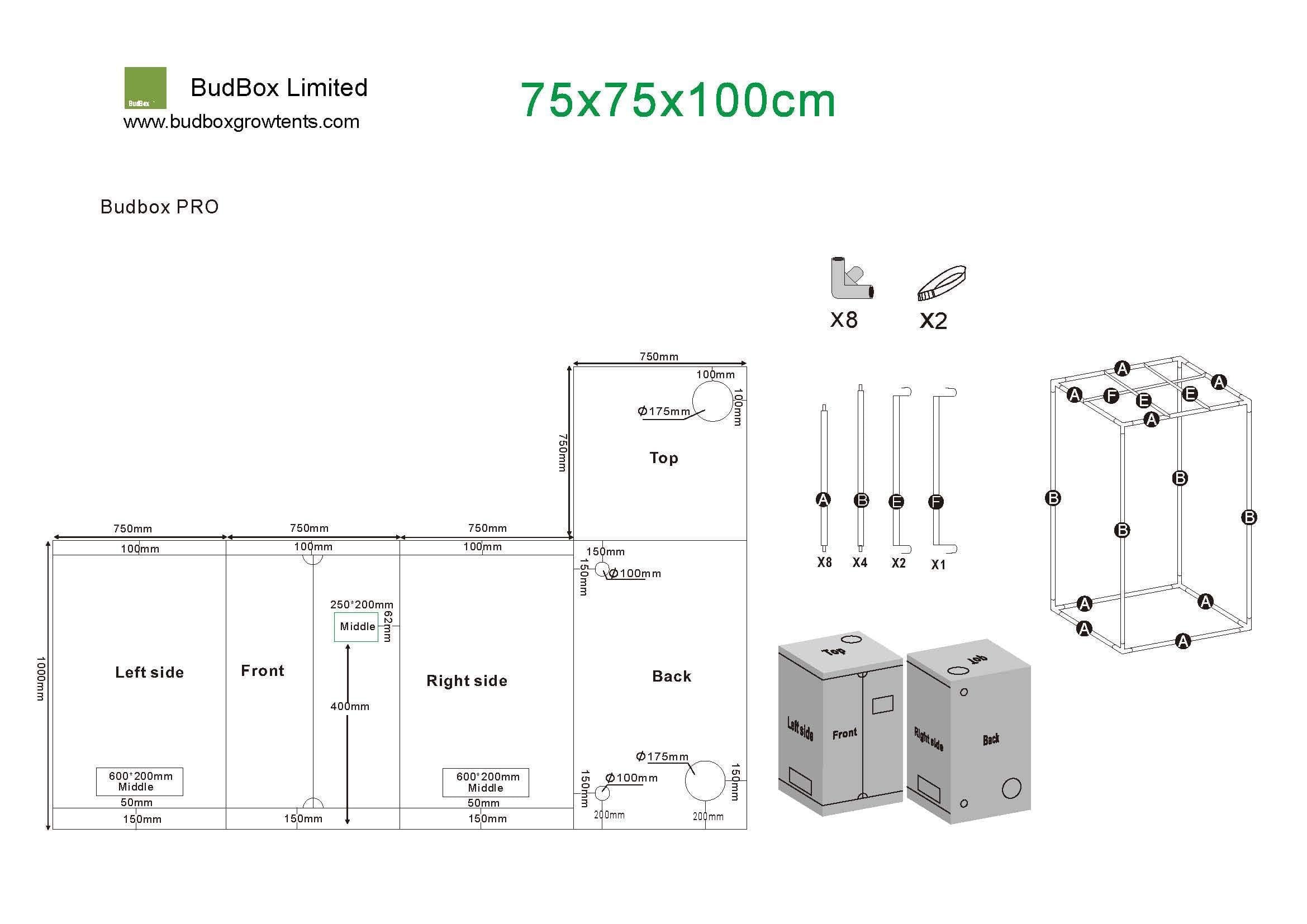 Bud Box Pro Zelt Weiß - 75 x 75 x 100 cm