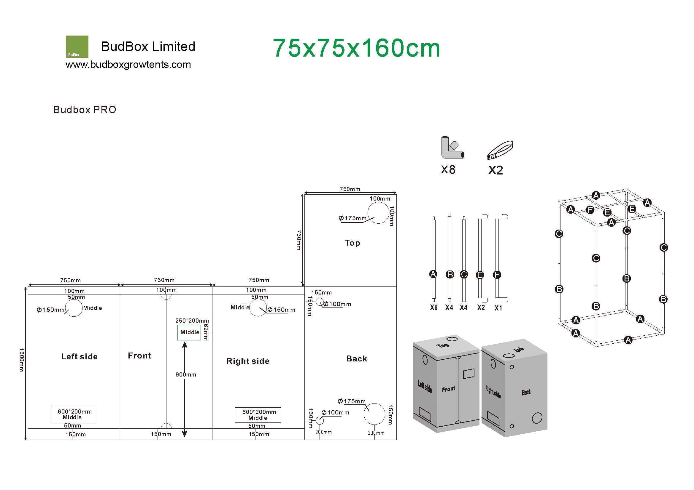 Bud Box Pro Zelt Weiß - 75 x 75 x 160 cm