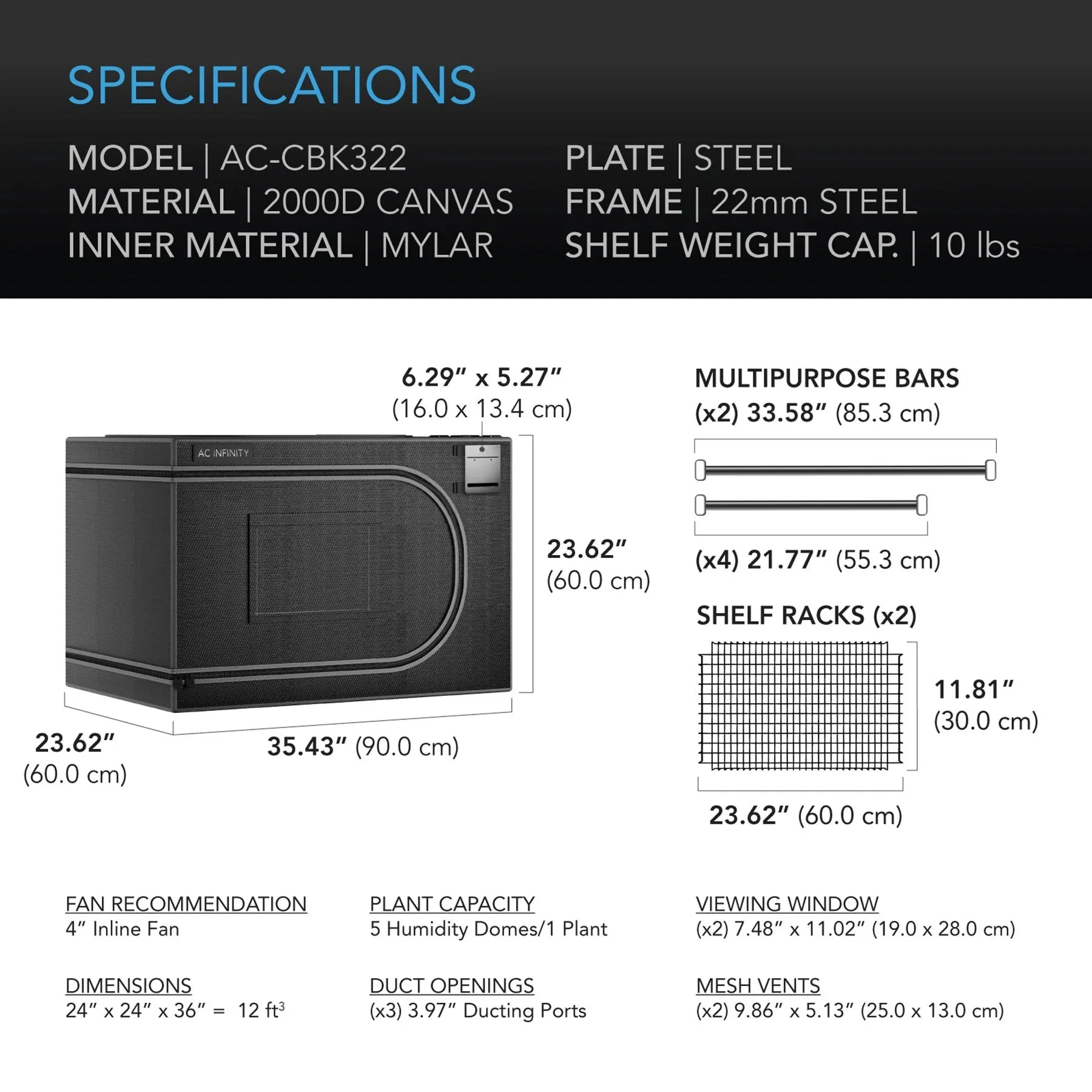 Cloudlab 322 Advance Propagation Grow Zelt - 61 x 61 x 92cm (AC-CBK322)
