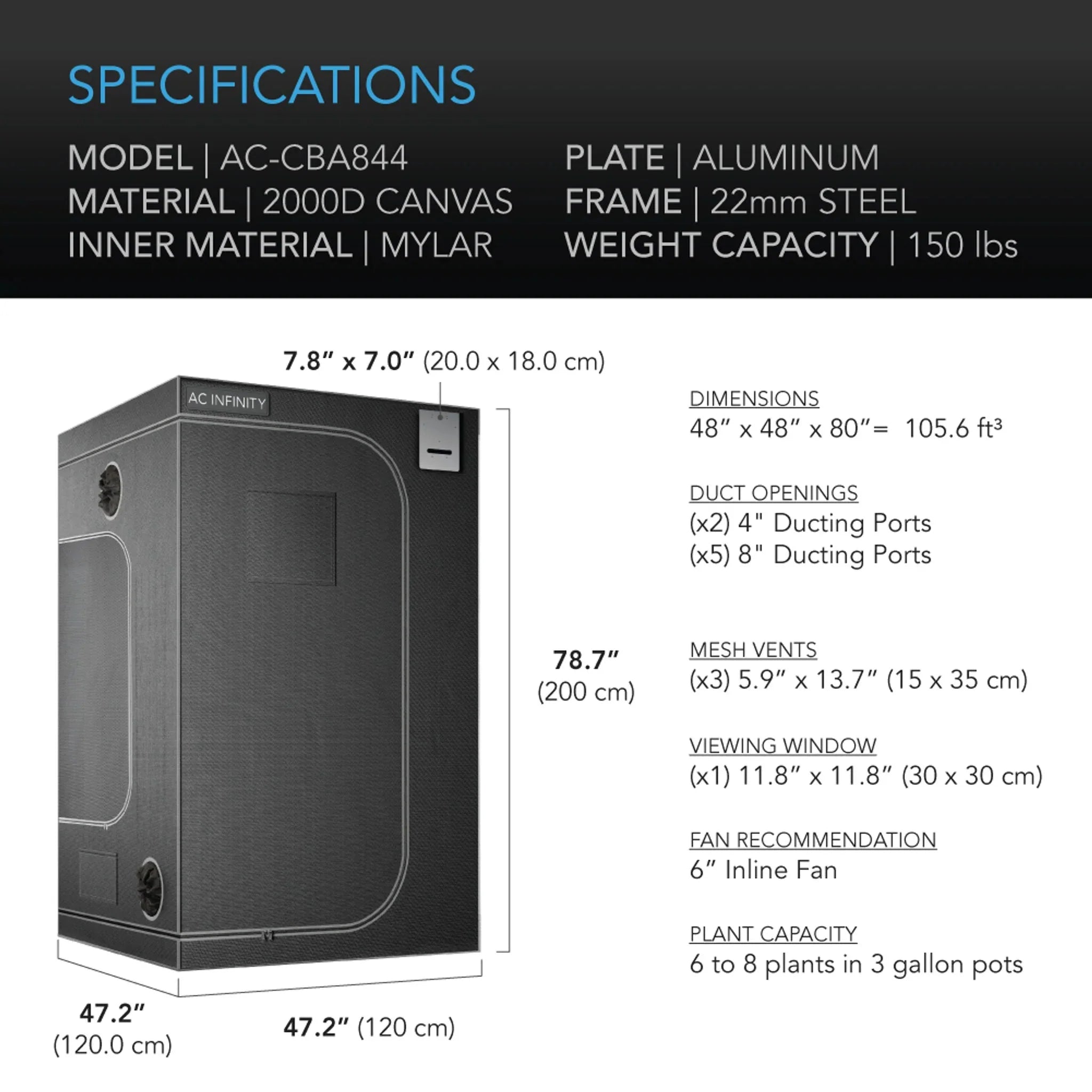 Cloudlab 844 Advance Grow Zelt - 122 x 122 x 203cm (AC-CBA844)