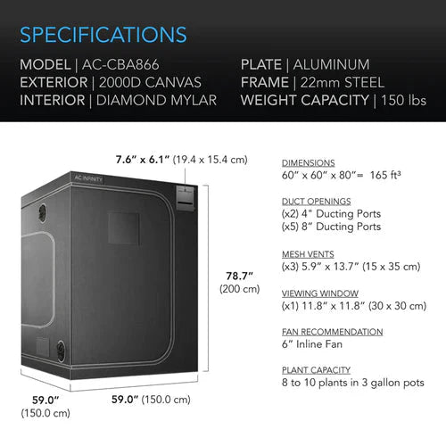 Cloudlab 866 Advance Grow-Tent - 152 x 152 x 203cm (AC-CBA866)