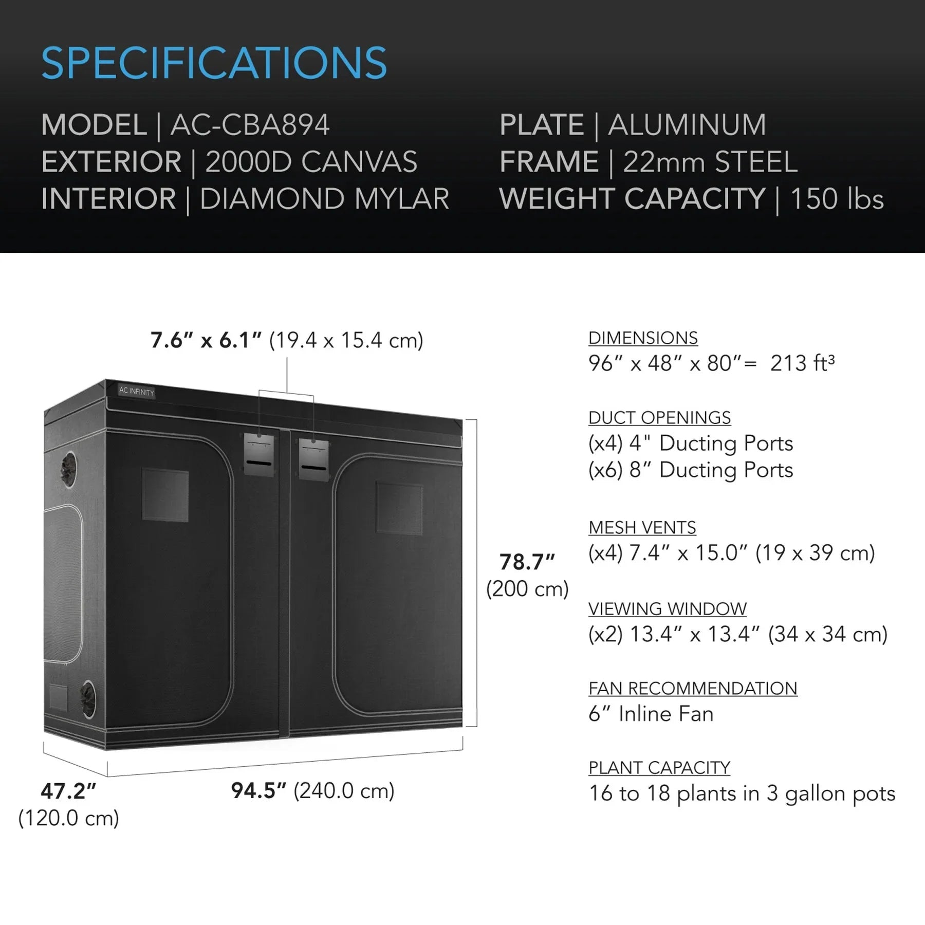 Cloudlab 894 Advance Grow Zelt - 244 x 122 x 203 cm (AC-CBA894)