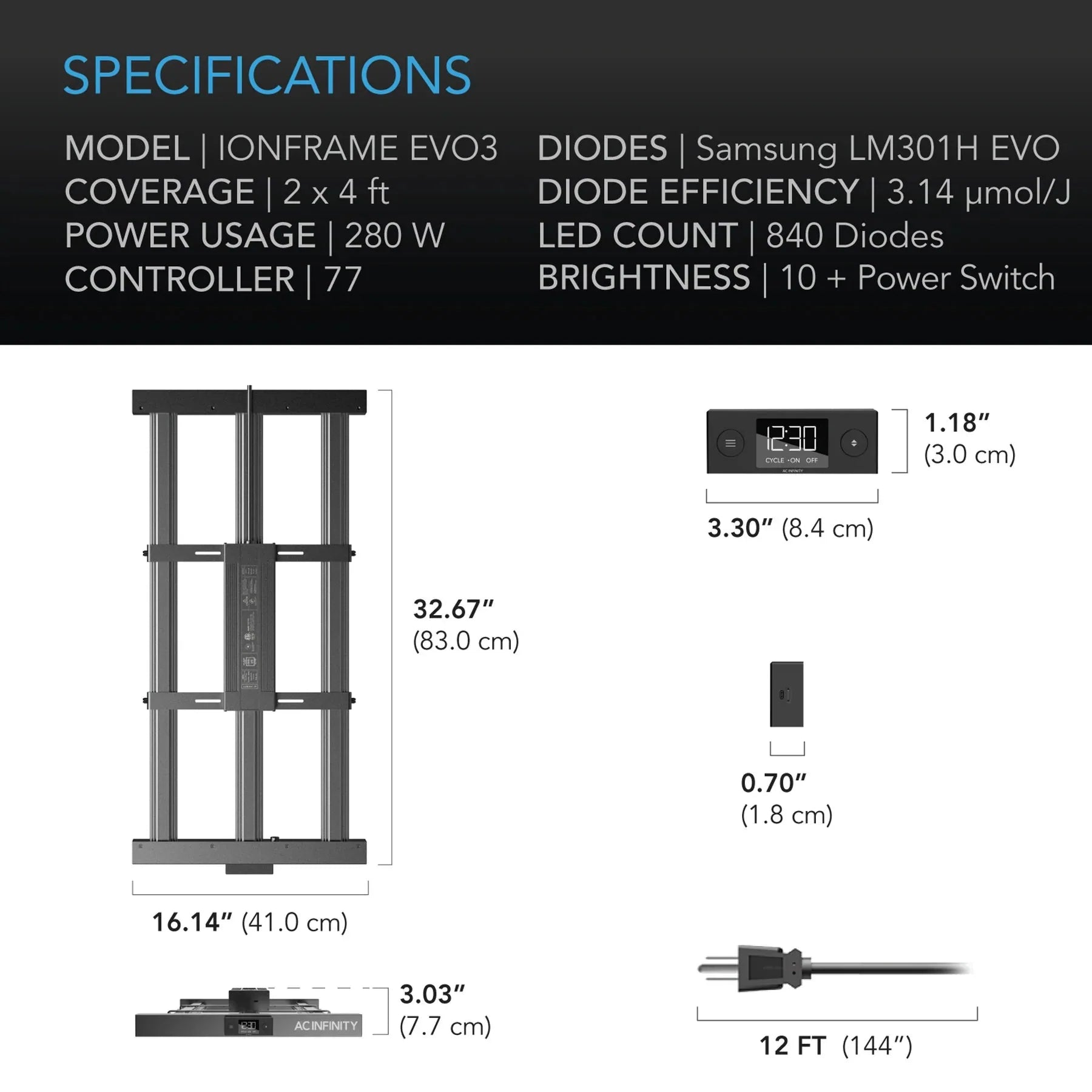 AC Infinity IonFrame EVO3 LED Wachstumslicht - 280W (AC-IF3K)