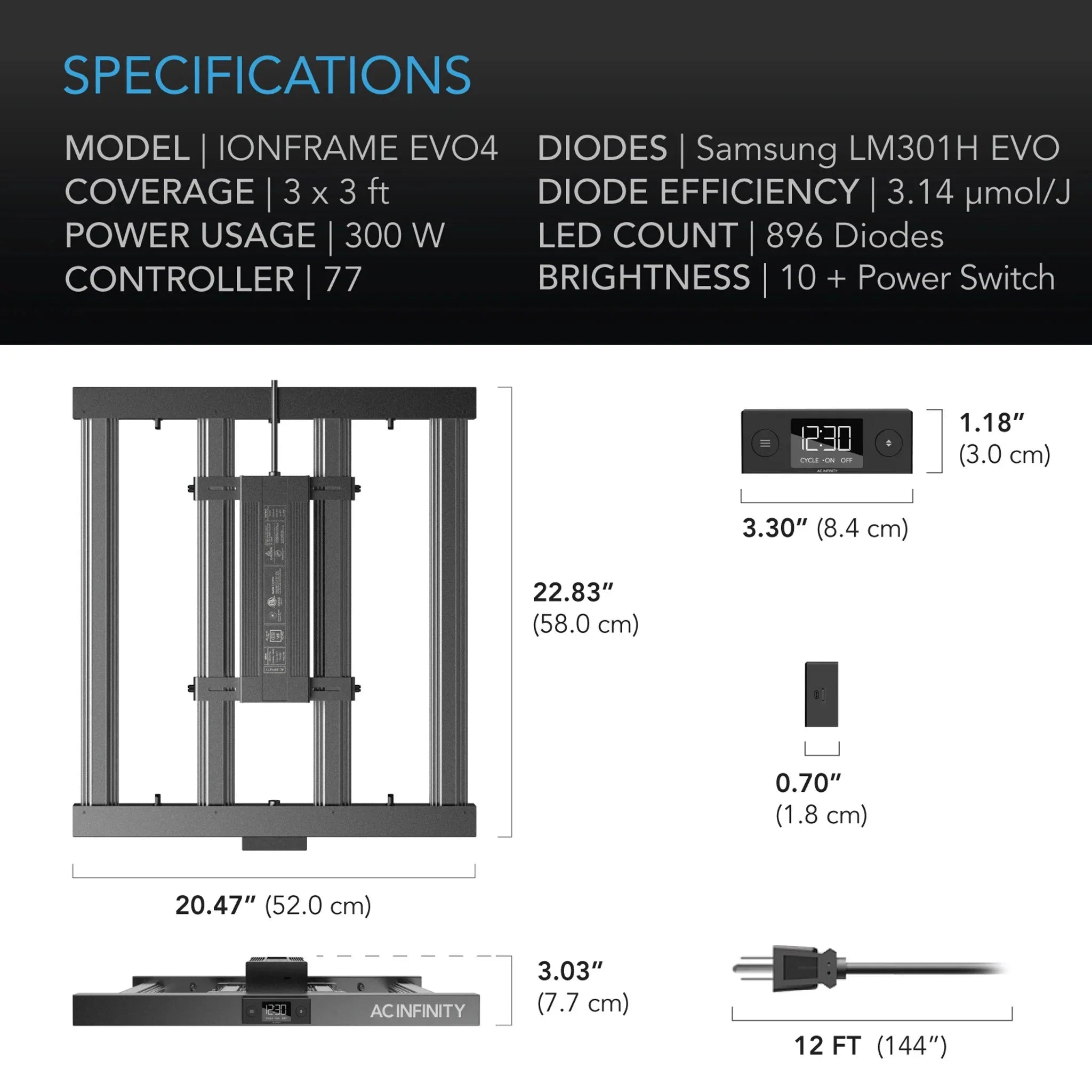 AC Infinity IonFrame EVO4 LED Wachstumslicht - 300W (AC-IF4K)