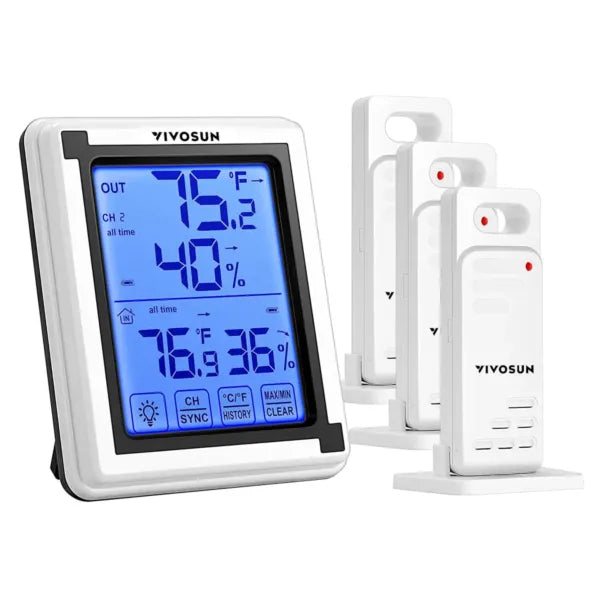 Vivosun Kabelloses Thermometer & Hygrometer – 3-Sensor Innen/Außen Grow Tent Monitor