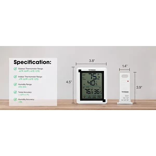 Vivosun Kabelloses Thermometer & Hygrometer – 3-Sensor Innen/Außen Grow Tent Monitor