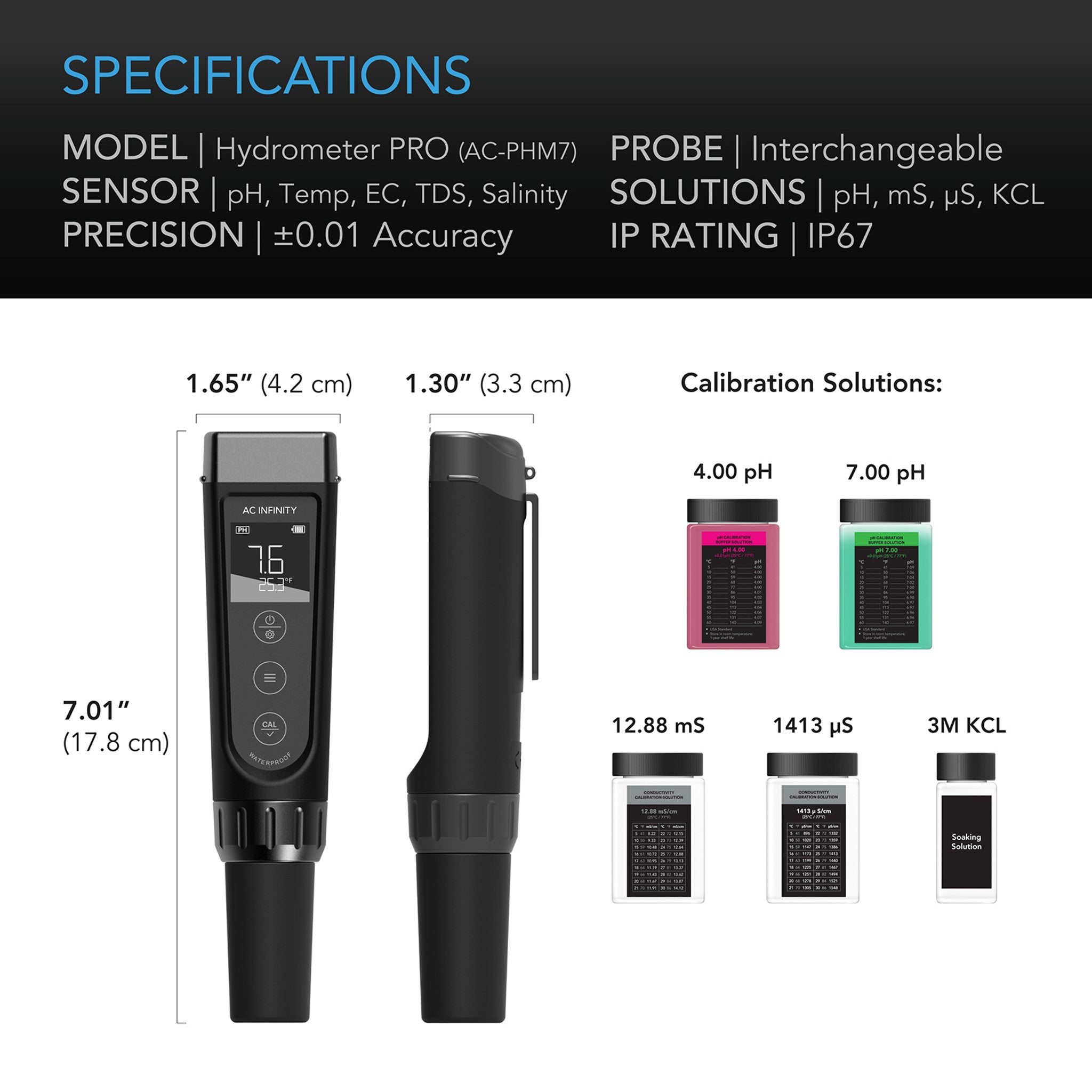 AC Infinity All-in-One Nährstoff-Stiftmesser | pH, Leitfähigkeit, TDS, Temperatur und Salzgehalt (AC-PHM7)