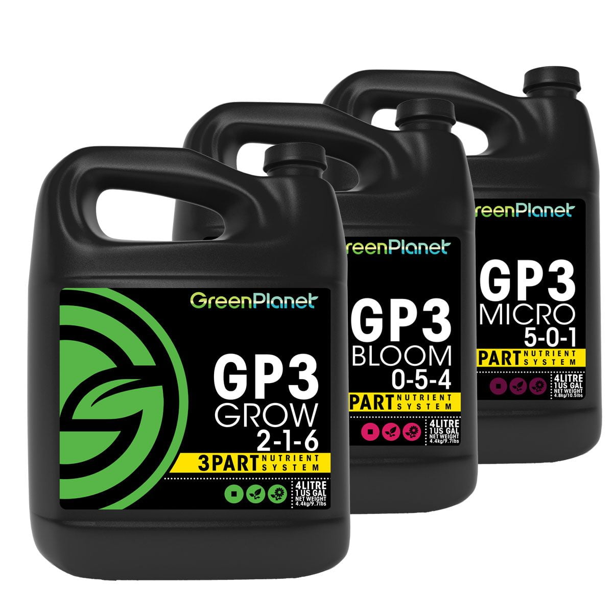 Green Planet - Wachstum, Blüte, Micro 3-teilige Nährstoffzusatz für Hydrokultur (GP3)